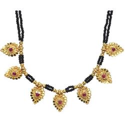 Efulgenz Mangalsutra Indian Jewelry Traditional Black Beaded Pearl Temple Pendant Necklace for Women