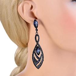 EVER FAITH Womens Crystal Double Marquise Shape Dangle Earrings Blue Sapphire-Color Black-Tone