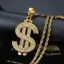 Lee Island Fashion 24K Gold Plated Simulated Diamond CZ Fully Dollar Sign Pendant Stainless Steel Necklace, 24 inch Chain Jewelry Lee Island Fashion 24K Gold Plated Simulated Diamond CZ Fully Dollar Sign Pendant Stainless Steel Necklace, 24 inch Chain Jewelry