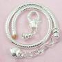 RUBYCA 10pcs White Silver Plated Heart Lobster European Snake Chain Bracelets fit Charm Beads 7.5''