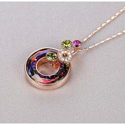 GEMMANCE Round Bubble Necklace Made with Swarovski Crystals, Rainbow Stone, Silver-Tone or Rose Gold Plated, 18”+2”Chain