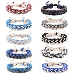 YJT Hemp Bracelet Set Handmade Braided Woven Friendship Bracelets for Boys Girls Bulk Men Womens Anklet Bracelet Adjustable 16-18cm, 10 Pcs