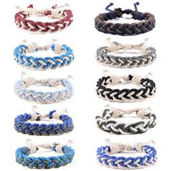 YJT Hemp Bracelet Set Handmade Braided Woven Friendship Bracelets for Boys Girls Bulk Men Womens Anklet Bracelet Adjustable 16-18cm, 10 Pcs