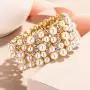 EVER FAITH Womens Crystal Simulated Pearl Stunning Bridal Wedding Hollow Elastic Stretch Bracelet