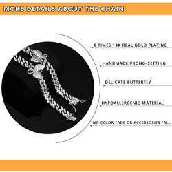 Luxfine 9mm Butterfly Necklace Choker Iced Out 5A+ CZ Stones 14K REAL Gold Plated for Women Girls Delicate Bling Everyday Cuban Chain Hip Hop Jewelry Christmas Birthday Party Friendship Wedding Gift 16”