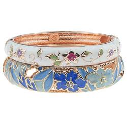 UJOY Bracelet Cloisonne Jewelry Fashion Opening Hinged Bangles Crafted Blue Colored Enamel Flower Gifts for Women 88A11