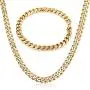7mm Gold Plated Stainless Steel Curb Cuban Chain Necklace 18inch bracelet 8inch Jewelry Set Fashion Jewelry Set for Men Women