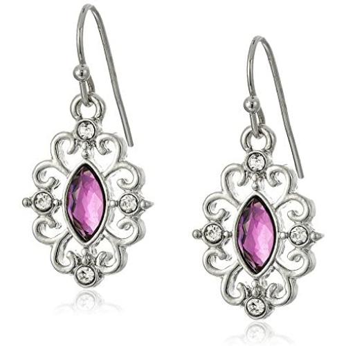 1928 Jewelry Silver-Tone with Crystal Navette Drop Earrings