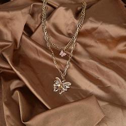 Double Butterfly Pendant Necklace, Bohemian Metal Layered Necklace, Cute Animal Butterfly Clavicle Chain for Women Girl