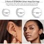 3 Pairs Silver Hoops Earrings for Women Girls, Hypoallergenic Cubic Zirconia Small Cartilage Huggie Earring Set(8/10/12mm)
