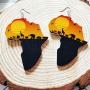 D.Rosse 2 Pairs African Map Wooden Dangle Earrings Ethnic Style African Multicolor Drop Earrings for Women Bohemia Style Jewelry Set