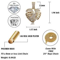 TOPGRILLZ Simualted Diamond CZ Hollow Skeleton Broken Heart Pendant Necklace Chain for Men Hip Hop Jewelry