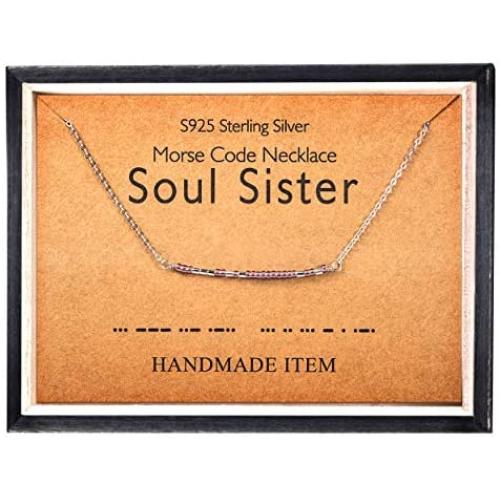 Morse Code Necklace Sterling Silver Beads on Silk Cord Inspirational Birthday Gift for Women Girls