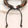 JIAOGE Evil Eye Bracelets, Bohomian Layered Leather Turquoise Beads Bracelets for Men, Retro Punk Leaf Bracelets for Women