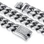 ROWIN&CO Men Chain Silver 15mm Thick Heavy Stainless Steel Miami Curb Cuban Link Necklace/Bracelet with CZ Choker Diamond Chain,8-35 inchs