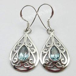 SilverStarJewel Solid Sterling Silver Blue Topaz Celtic Dangling Earrings 1.5''