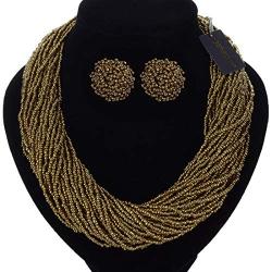 Fashion Multilayer Seed Bead Chain Choker Collar Necklace Earrings Set Cluster Strand Handmade Bib Statement Necklace