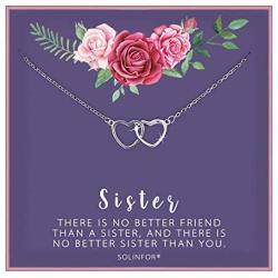 SOLINFOR Sister Necklace - Sterling Silver Jewelry with Gift Wrapping, Card - Sister Gifts from Sister - Two Interlocking Hearts Necklace for Women