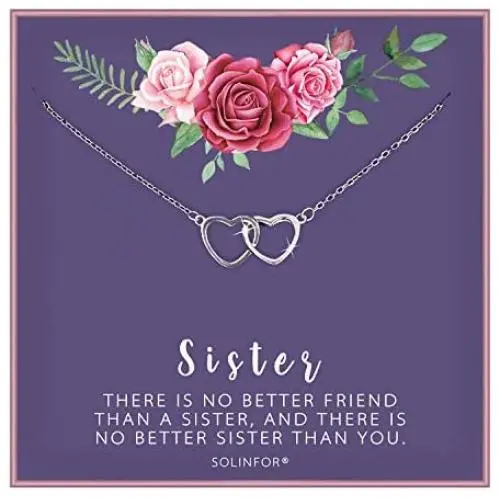 SOLINFOR Sister Necklace - Sterling Silver Jewelry with Gift Wrapping, Card - Sister Gifts from Sister - Two Interlocking Hearts Necklace for Women SOLINFOR Sister Necklace - Sterling Silver Jewelry with Gift Wrapping, Card - Sister Gifts from Sister - Two Interlocking Hearts Necklace for Women