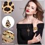 Yaomiao 9 Pieces Leopard Print Jewelry Set Leopard Leather Bracelets Dangle Earrings and Necklaces for Women