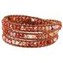 KELITCH Created Fire Agate Beads on Genuine Leather 3 Wrap Bracelet Handmade New Charm Summer Jewelry