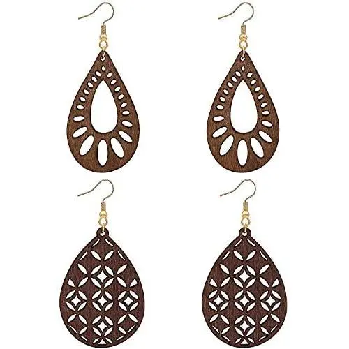 Wovanoo Wood Teardrop Earrings 2 Pairs Natural Wooden Dangle Earrings Gifts for Women Girls Wovanoo Wood Teardrop Earrings 2 Pairs Natural Wooden Dangle Earrings Gifts for Women Girls