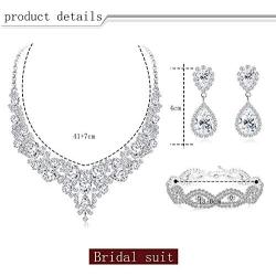 LOLIAS Bridal Austrian Crystal Necklace Link Bracelet Statement Necklace Dangle Earrings Jewelry Set Gifts fit with Wedding Dress