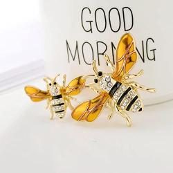 PANGRUI Exquisite Enamel Big and a Small Bumblebee Brooch Pin with Crystal Rhinestones