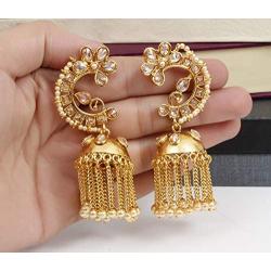 SANARA Indian Bollywood Ethnic Gold Tone Party wear Polki Jhumka/Jhumki Earrings Ethnic Crystal Stone Jewelry