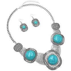 Rosemarie & Jubalee Womens Unique Western Style Square Concho with Natural Howlite Necklace Earrings Set, 16''-19'' with 3'' Extension