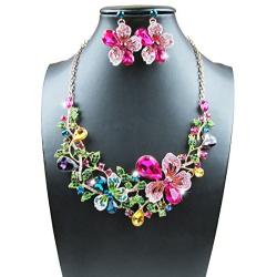 Yuhuan Women Costume jewelry Crystal Statement Necklace and Earrings Sets Chunky Jewelry Set