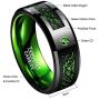 TUNGSTORY 8mm Black Celtic Dragon Tungsten Carbide Wedding Ring with Green Carbon Fiber and CZ Inlay Polished Finish Beveled Edge Size 6-15