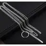 S.Leaf Sterling Silver Lariat Bar Necklace Open Circle Y Necklace Vertical Bar Looped Long Necklace (Silver, 58)