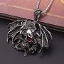 Dragon Necklace for Men, Gothic Flying Dragon Wings Skull Necklace, Red Eye Skull Pendant Necklace with 23.6” Chain, Crystal Skull Head Necklace, Punk Hip Hop Necklace Jewelry Gift for Men Boys
