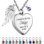 Dletay Heart Cremation Necklace for Ashes Angel Wing Urn Necklace with 12 PCS Birthstones-I Used to be His Angel, Now He/She is Mine