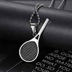 AILUOR Stainless Steel Tennis Racket Shape Pendant Necklace Smashing Racquet and Ball Simple Sport Charm Tennis Pendant Perfect for Him or Her