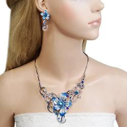 EVER FAITH Womens Austrian Crystal Enamel Orchid Flower Necklace Earings Set