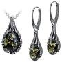 Sterling Silver Green Amber Drop Earrings Necklace Set 18 Inches