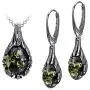 Sterling Silver Green Amber Drop Earrings Necklace Set 18 Inches Sterling Silver Green Amber Drop Earrings Necklace Set 18 Inches