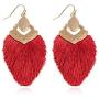 Bohemian Silky Thread Fan Fringe Tassel Statement Earrings - Lightweight Strand Feather Shape Dangles