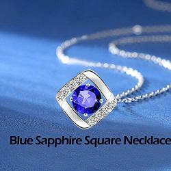 Sapphire Necklace Square Pendant Necklace September Birthstone Choker Necklace Charms for Women Mothers Teens Girls Wedding Birthday Party Jewelry Fashion Gifts
