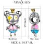 NINAQUEEN Valentines Day Gifts for Mom Princess Bear 925 Sterling Silver AAA CZ Pink Enamel Animal Bead Charms, Ideal Gifts for Granddaughter