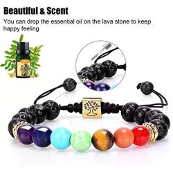 Chakra Bead Bracelets for Women - 7 Chakras 8mm Lava Rock Stone Bracelets - Men Stress Relief Yoga Beads Aromatherapy Essential Oil Diffuser Bracelets Anxiety Bracelet