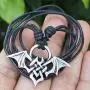 Tribal Jewelry Celt Celtic knot Bat Vampire Totem Silver Pewter Mens Pendant Necklace Choker Wealth Money Lucky Charm Protection Amulet Safe travel Talisman for men unisex w Black Adjustable Cord
