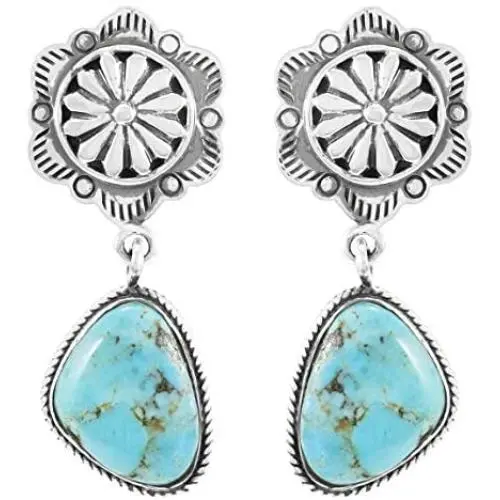 Turquoise Earrings 925 Sterling Silver & Genuine Turquoise (Select style)