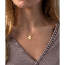 Ldurian Choker Necklace, Single Chain with Circle Disc Pendant, Layering Necklaces For Women, Dainty Simple Jewelry (14K Gold Plated, Hammered)