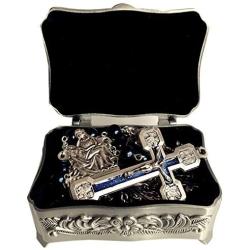 elegantmedical Stations of the Cross Prayer Rosary Real Black Pearl Beads Necklace Catholic Gifts Box