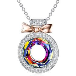 AOBOCO 925 Sterling Silver Sparkle Rhinestone Bowknot Necklace Crystal Bow-Knot Pendant, Austria Multicolor Crystals Jewelry Best Christmas Jewelry Gift for Mom Women Girls