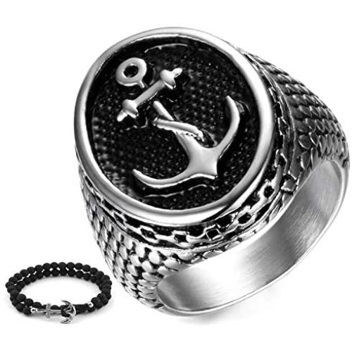 Gungneer Navy Rope and Anchor Ring for Men Stainless Steel Sailor Nautical USN Symbol Military Jewelry Accessory