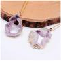 Xileg Geometric Natural Irregular Rock Druzy Stone Pendant Necklaces Vintage Crystal Geode Slice Necklace Gift